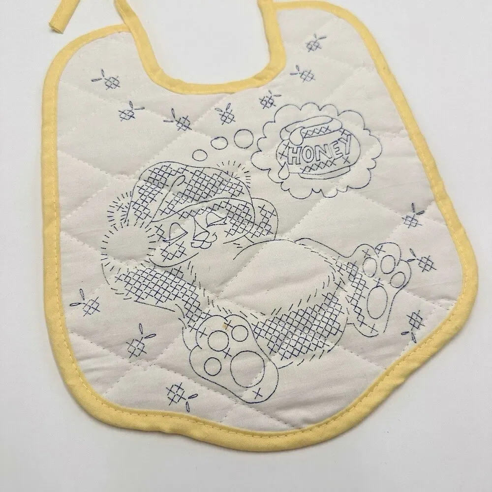 Counted Cross Stitch Embroidery Bib Only Unfinished Baby Sleeping Bear Vintage